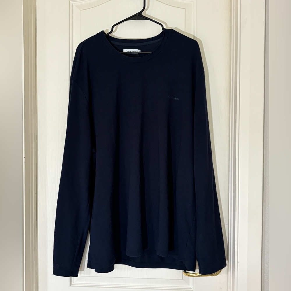 Calvin Klein Men’s XXL Long Sleeve Shirt Navy Crewneck Logo Tee